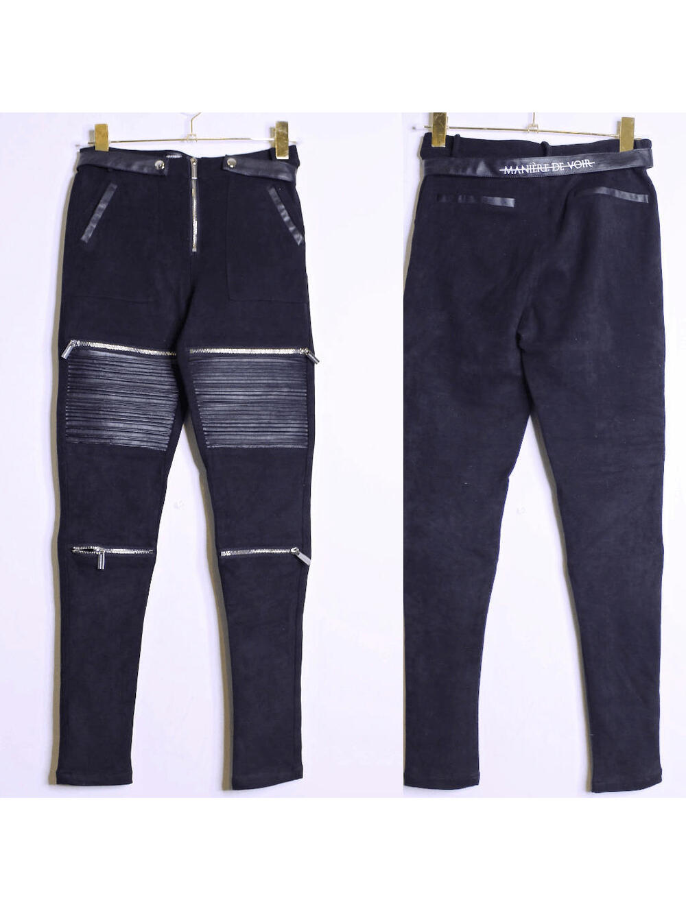 Maniere De Voir Black Suede Zipper Leggings - US 4